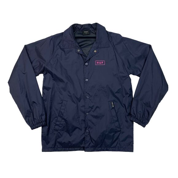 Huf Jacket Mens S Small Navy Bar Logo Coaches Lightweight Worldwide Windbreaker - Picture 1 of 13